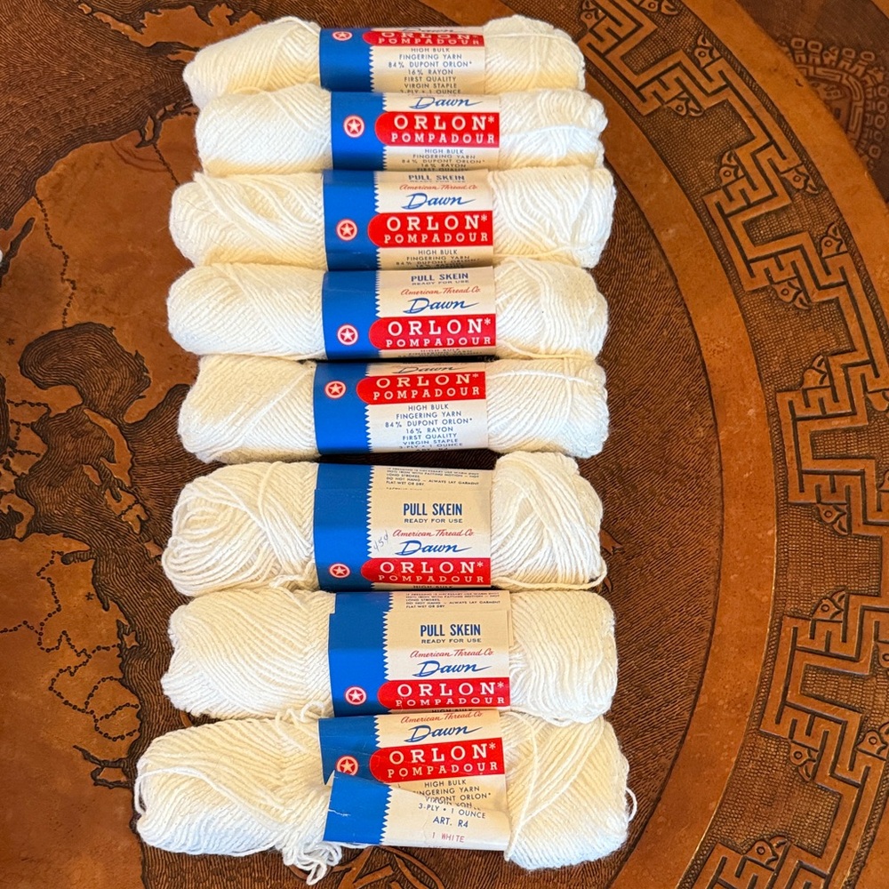 Dawn Orlon Pompadour Yarn in Sparkle White! 8 Skein Bundle! Same Dye Lot.